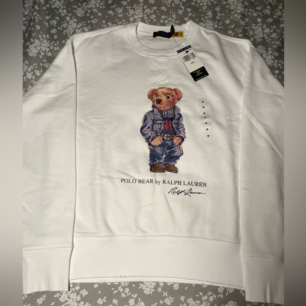 Ralph Lauren White Crewneck Sweater Classic Cotton Blend